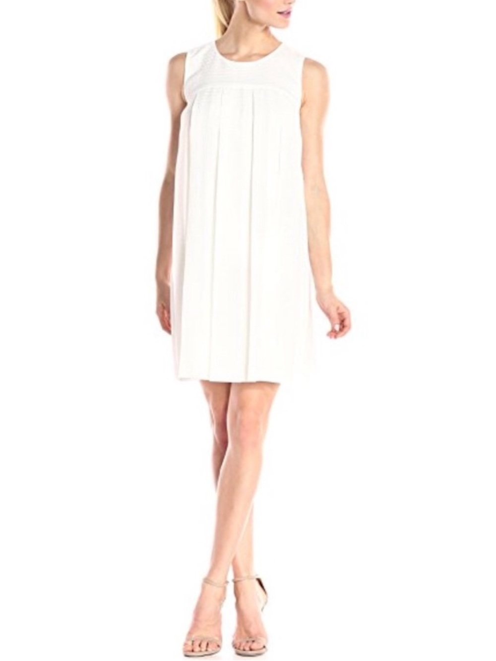 Donna Morgan White Pleated Textured Check Sleeveless Dress Size 2